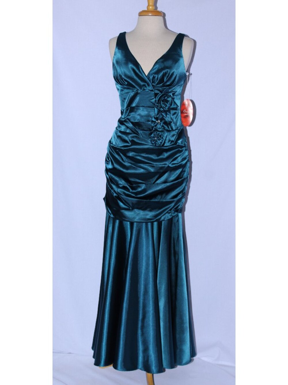 Cindy #1193 Long Satin Fit & Flare Bridesmaid Evening Gown-Size S- TEAL- NWT